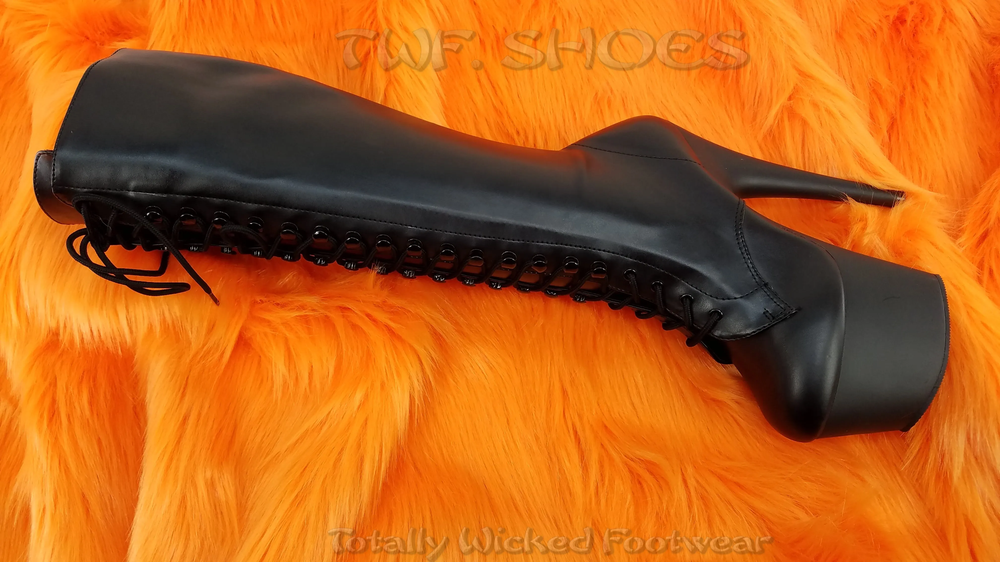 Adore 2023 Black Matte Lace Front Platform Heel Knee Boot - Direct