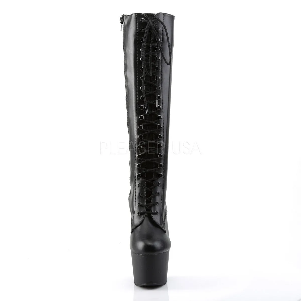Adore 2023 Black Matte Lace Front Platform Heel Knee Boot - Direct