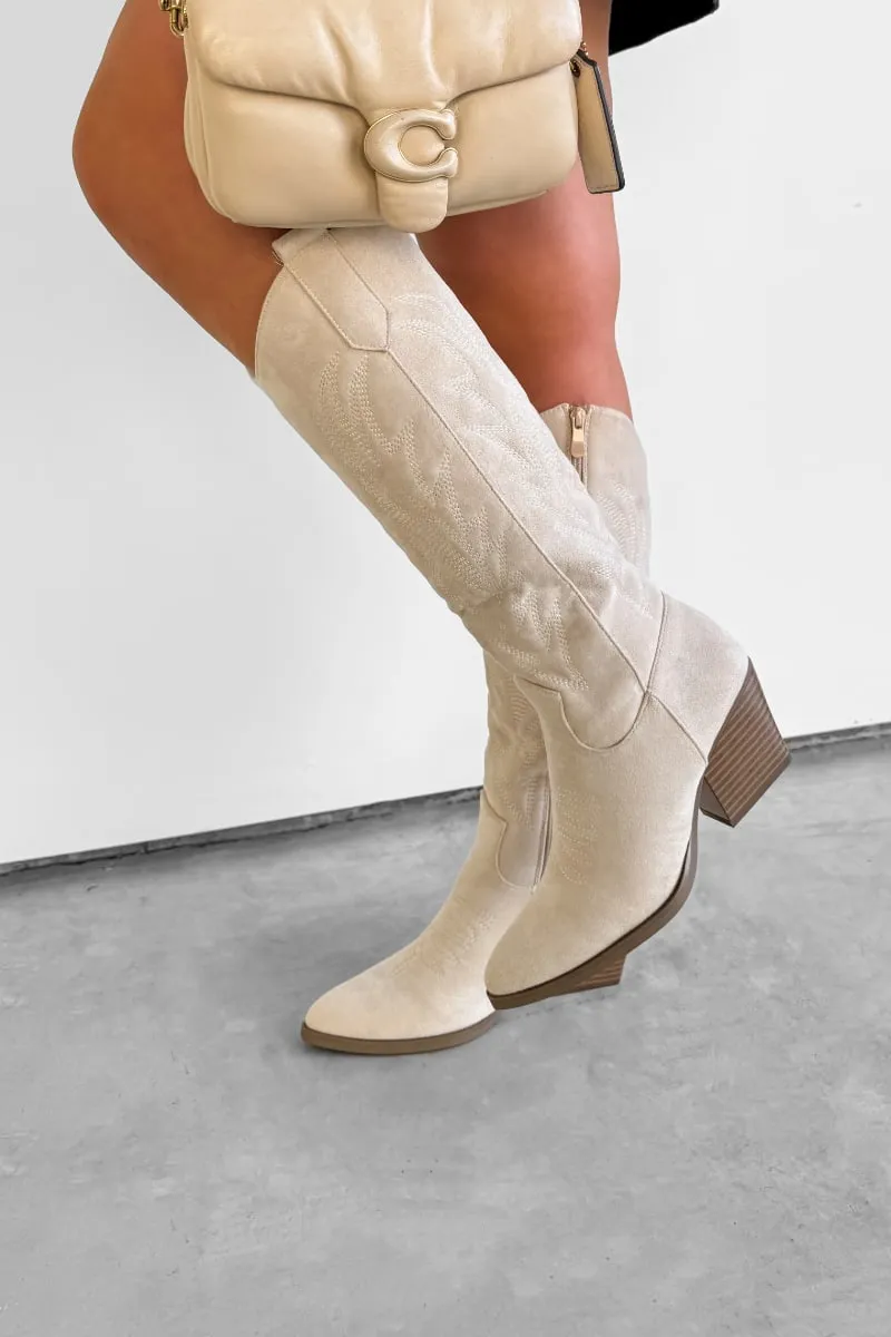 ALBA Cowboy Western Boots - Beige