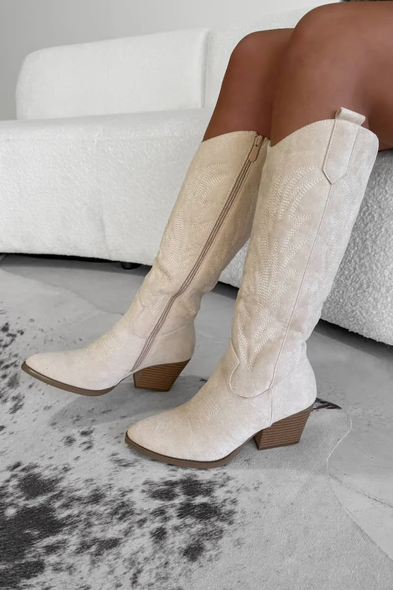 ALBA Cowboy Western Boots - Beige