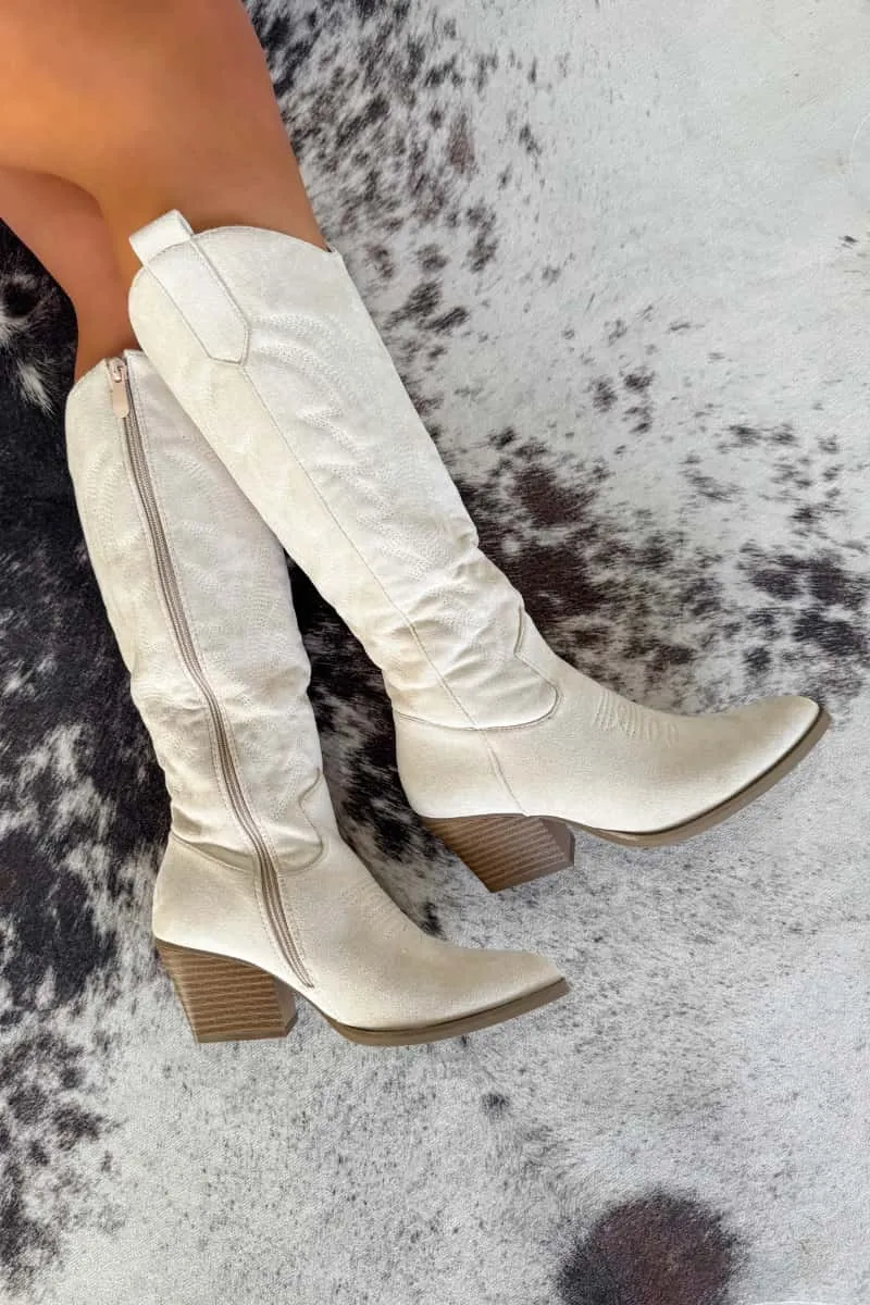 ALBA Cowboy Western Boots - Beige