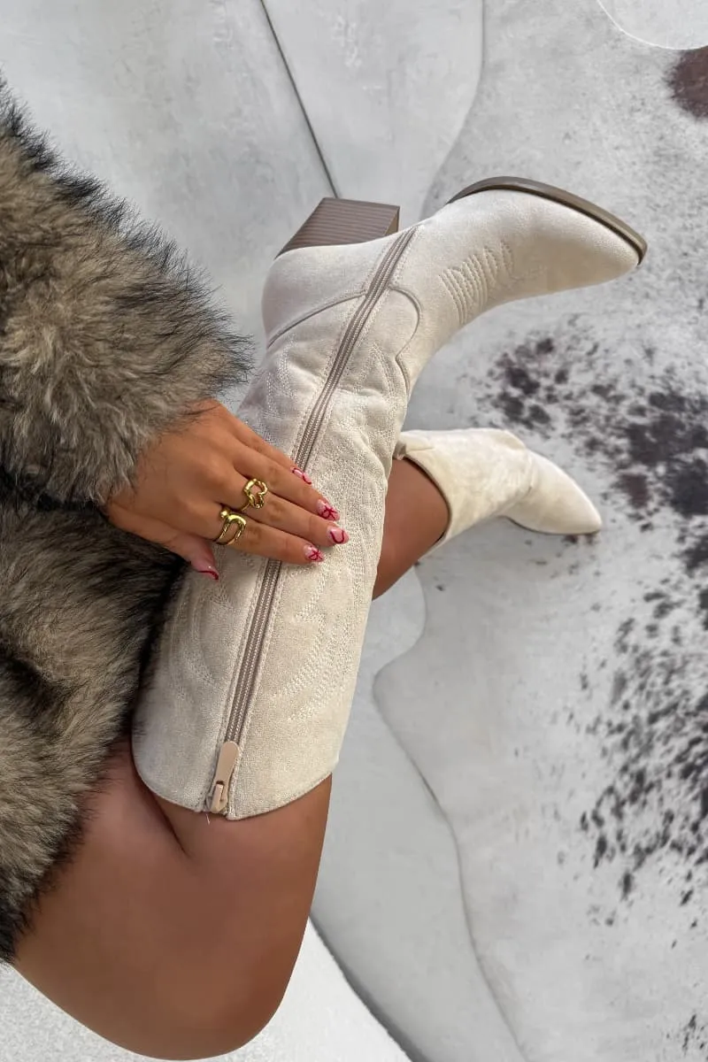 ALBA Cowboy Western Boots - Beige