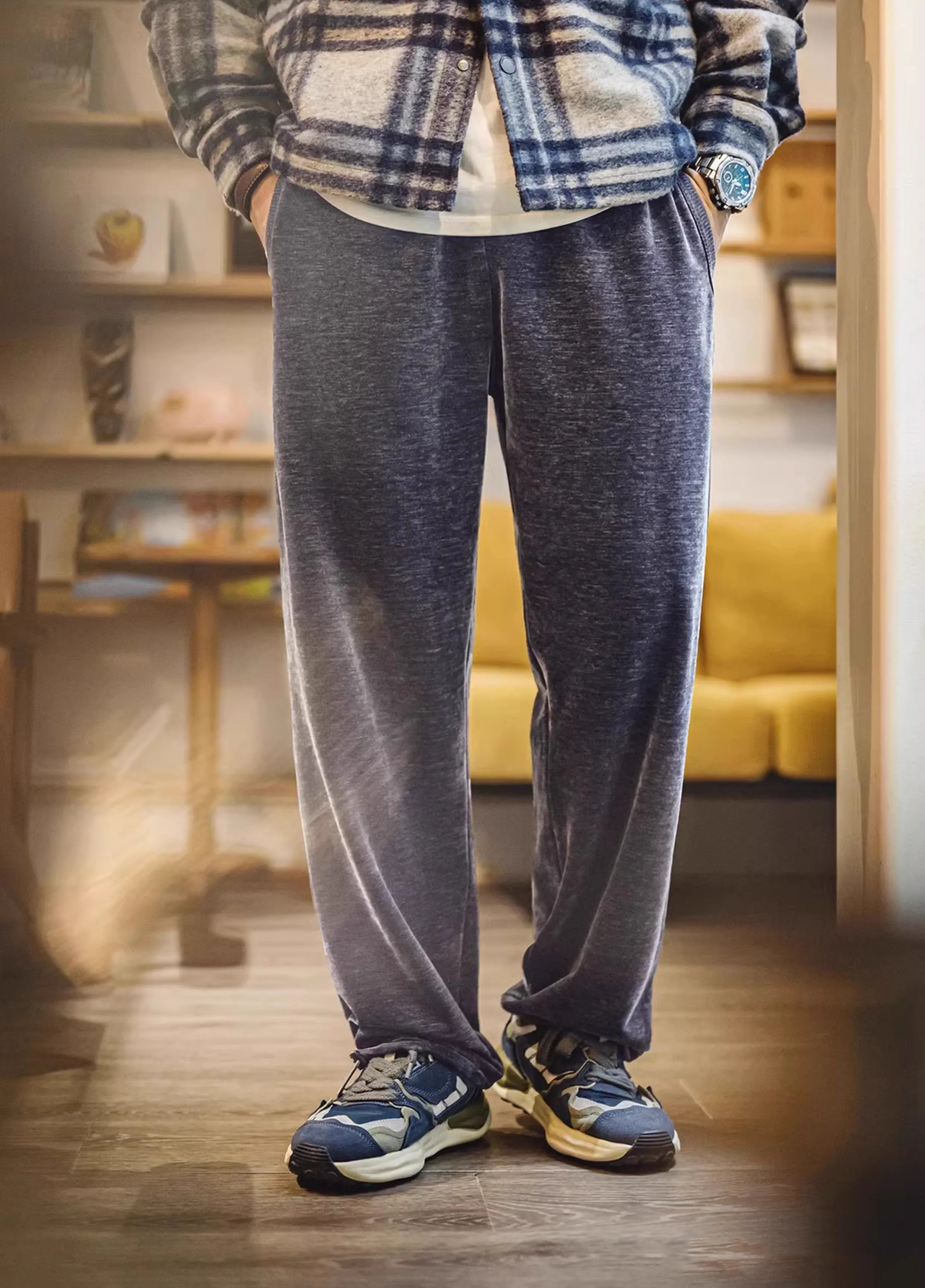 American Retro Double-Sided Snowflake Velvet Drape Sweatpants Warm Men's Trousers
