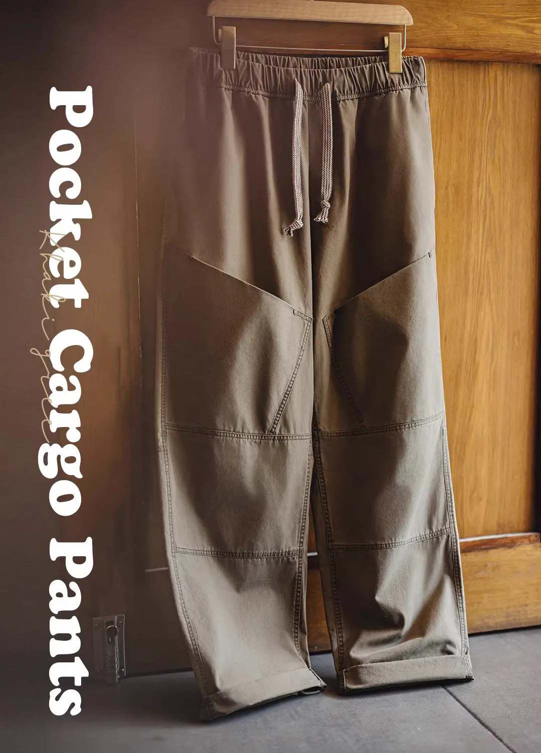 American Retro Large Pocket Vibe Loose Elastic Waist Men's Trousers