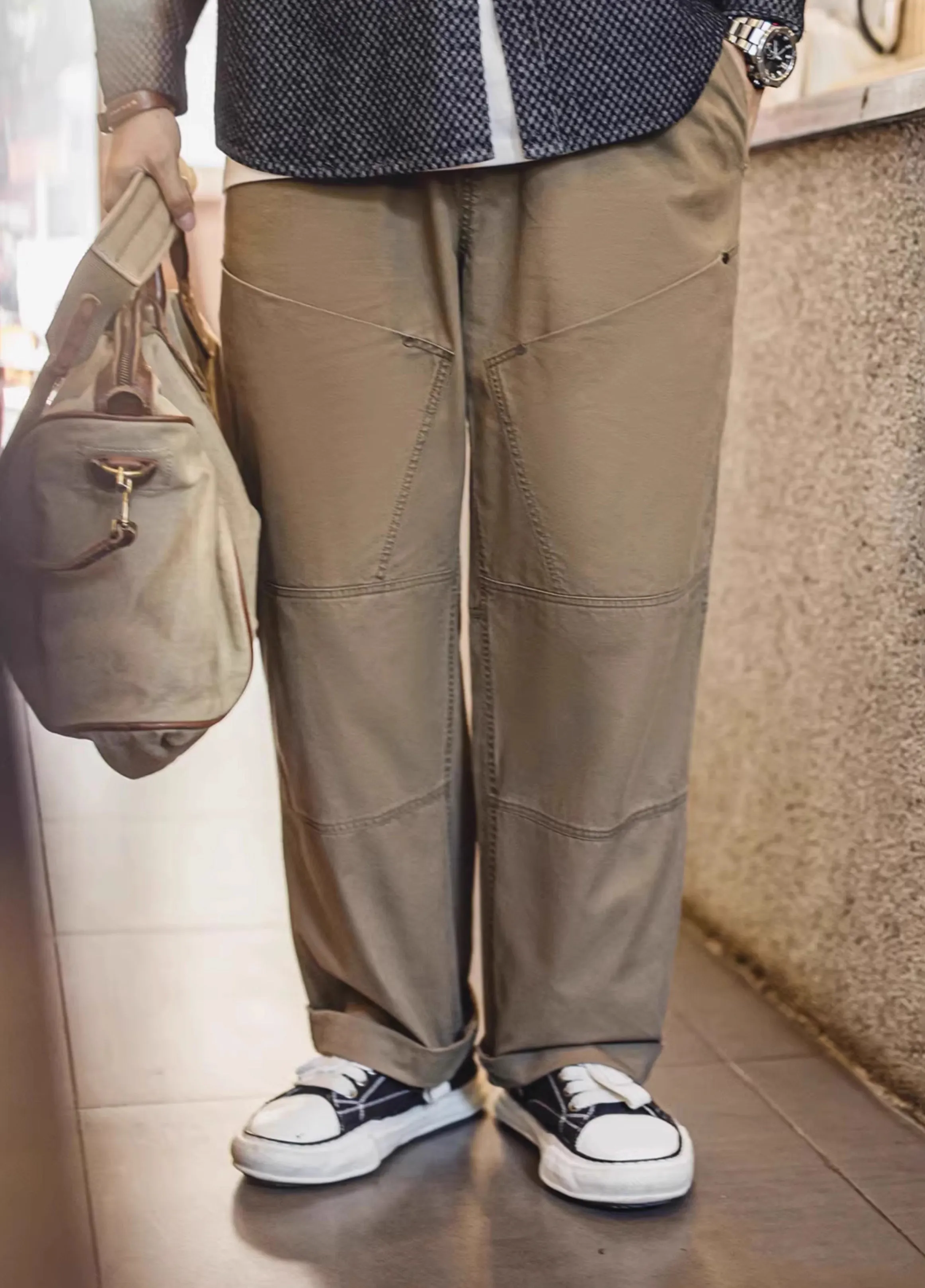 American Retro Large Pocket Vibe Loose Elastic Waist Men's Trousers