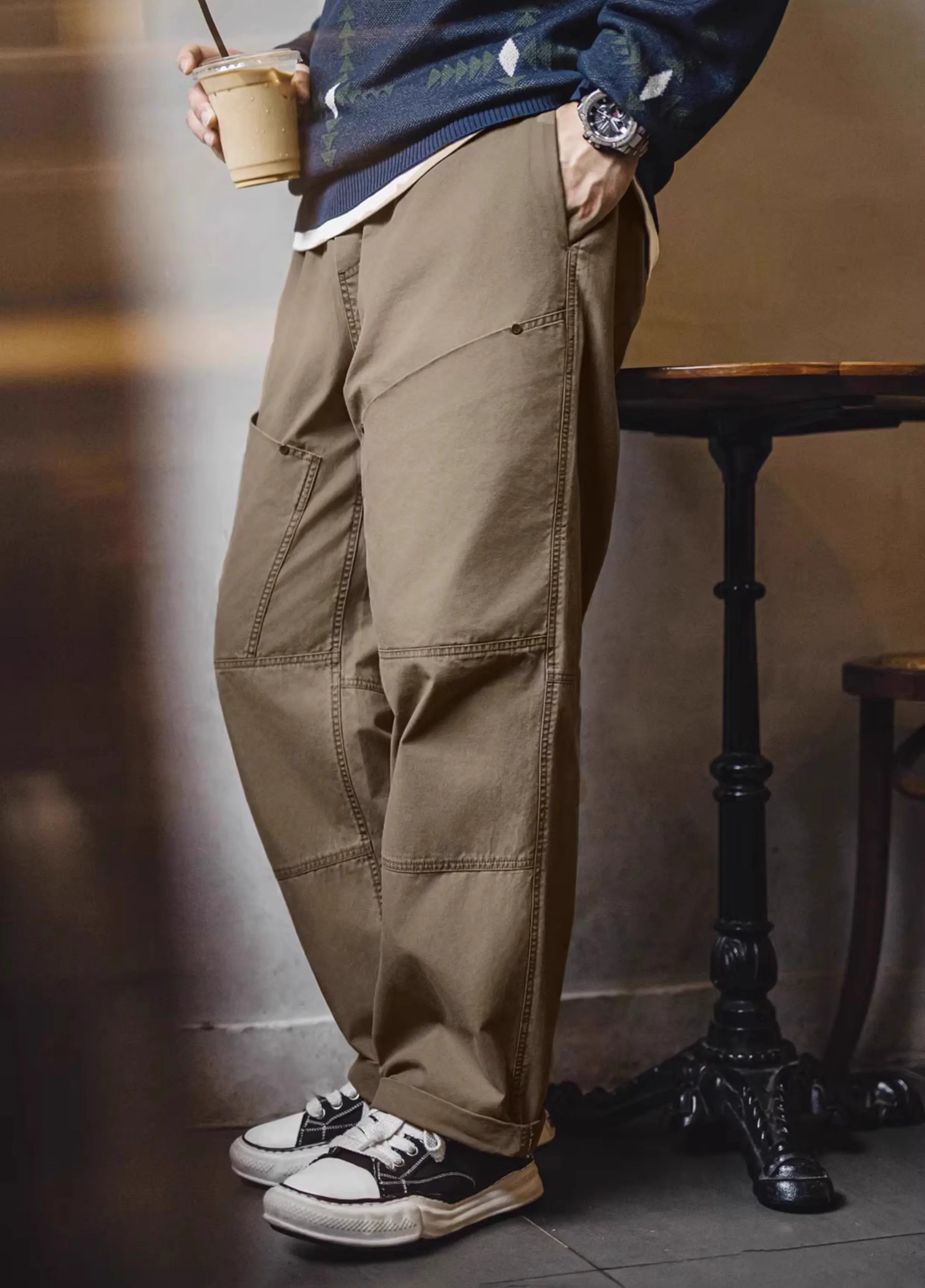 American Retro Large Pocket Vibe Loose Elastic Waist Men's Trousers