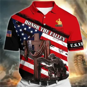 American Soldier Flag Graphic Polo Shirt for Men - Patriotic Golf Apparel