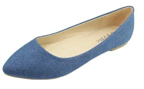 Bella Marie Angie-53 Blue Denim Women's Classic Pointy Toe Ballet Slip On Flats