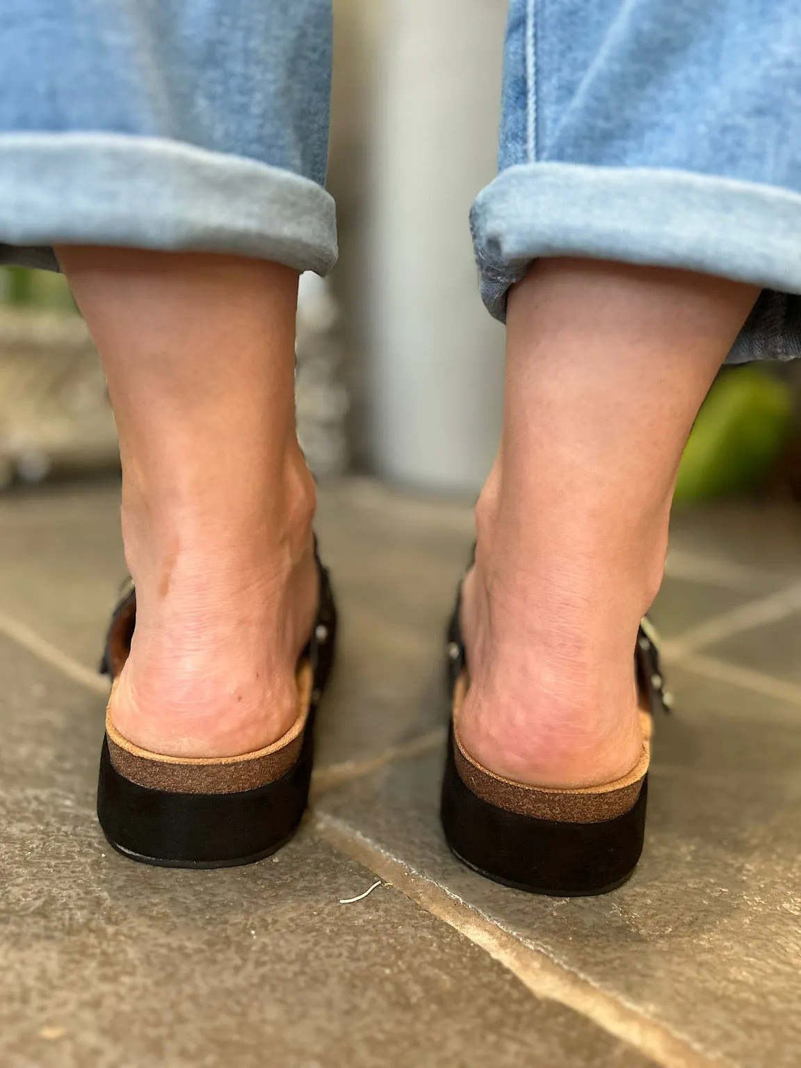 Black Faux Suede Slip On Mule