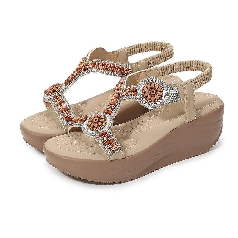 Bohemian Sandals Women Summer Bling Rhinestone Elastic