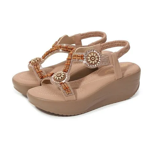 Bohemian Sandals Women Summer Bling Rhinestone Elastic