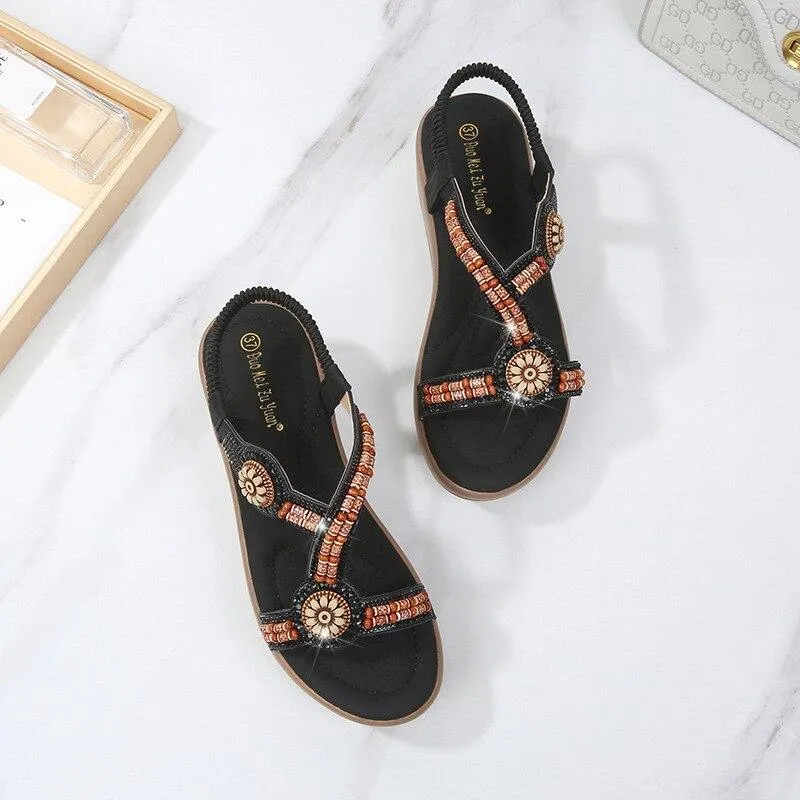 Bohemian Sandals Women Summer Bling Rhinestone Elastic