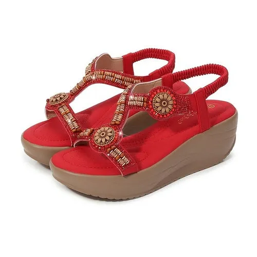 Bohemian Sandals Women Summer Bling Rhinestone Elastic