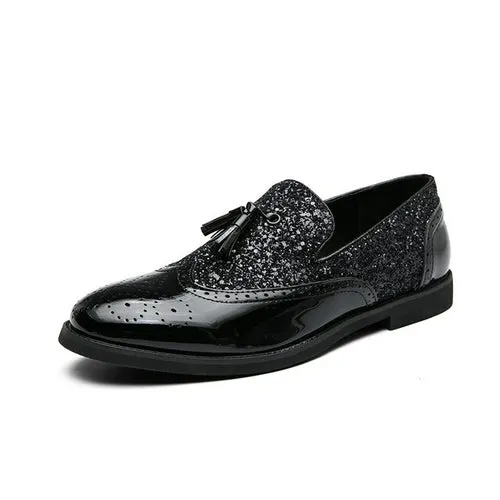 Brand Gold Tassel Leather Men Shoes Designer Glitter Brogue