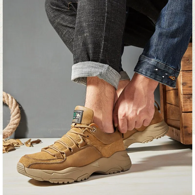 CAMEL Official Original Genuine Leather Men Shoes Outdoor Casual Shoes