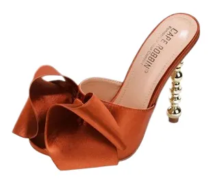 Cape Robbin Salsa Brown Sexy High Heels Open Toe Sculptural Heel Mule Oval Pumps