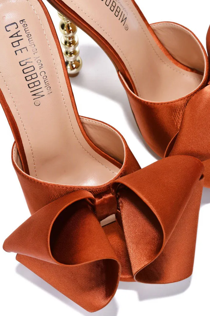 Cape Robbin Salsa Brown Sexy High Heels Open Toe Sculptural Heel Mule Oval Pumps