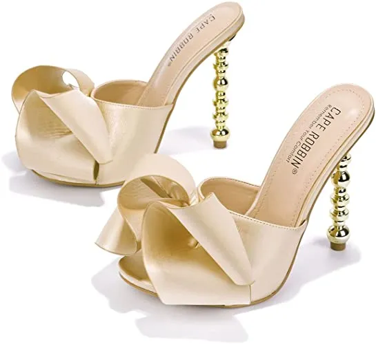 Cape Robbin Salsa Nude Sexy High Heels Open Toe Sculptural Heel Mule Oval Pumps