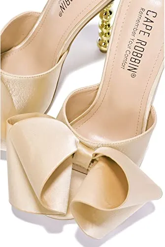 Cape Robbin Salsa Nude Sexy High Heels Open Toe Sculptural Heel Mule Oval Pumps