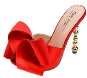 Cape Robbin Salsa Red Sexy High Heels Ribbon Open Toe Gold Sculptural Oval Pumps