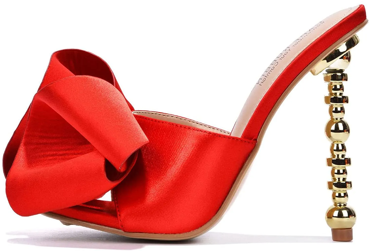 Cape Robbin Salsa Red Sexy High Heels Ribbon Open Toe Gold Sculptural Oval Pumps