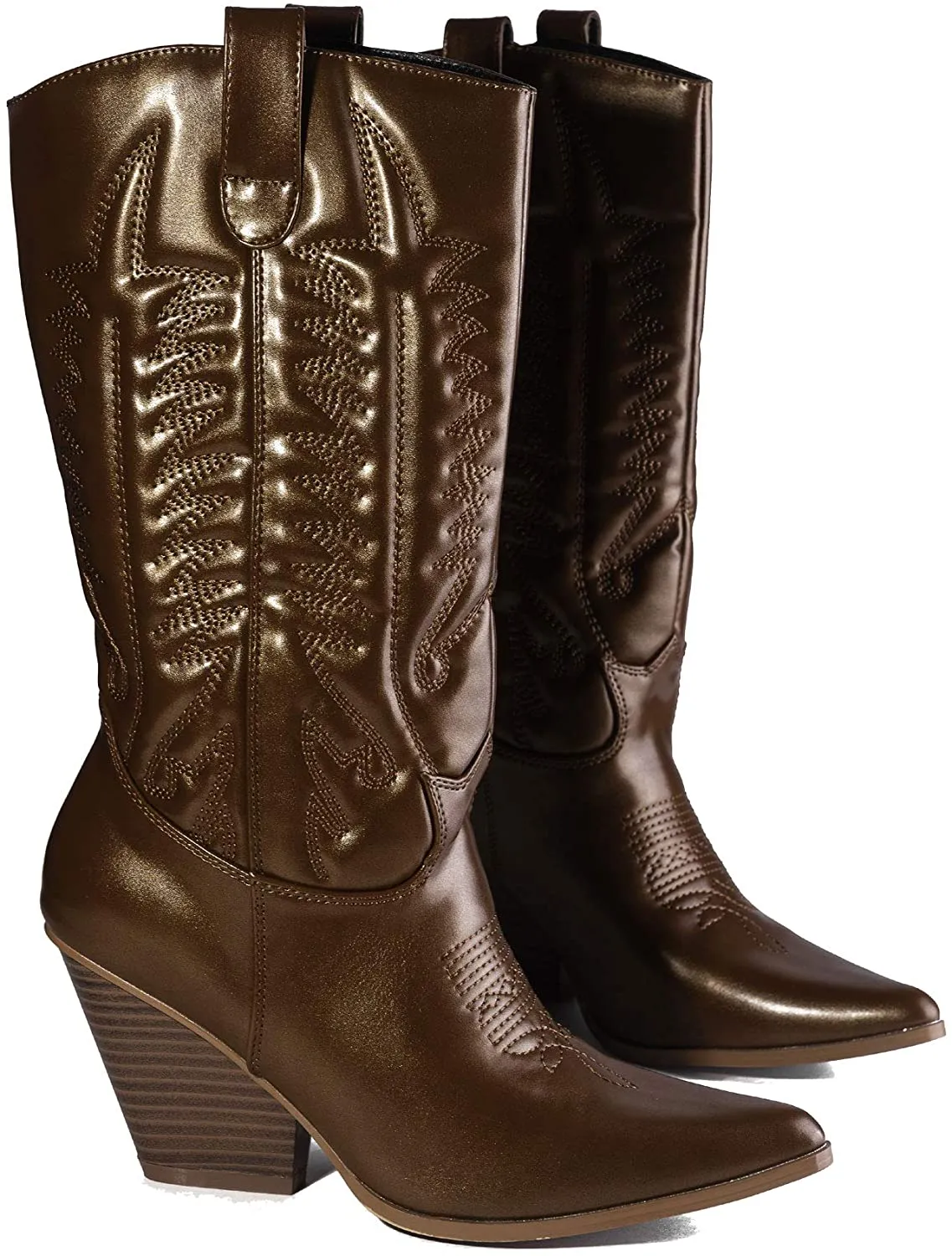 Cape Robbin SOUTHERN BELLE Cowgirl Mid Calf Pointy Toe Boots BROWN (9, BROWN)