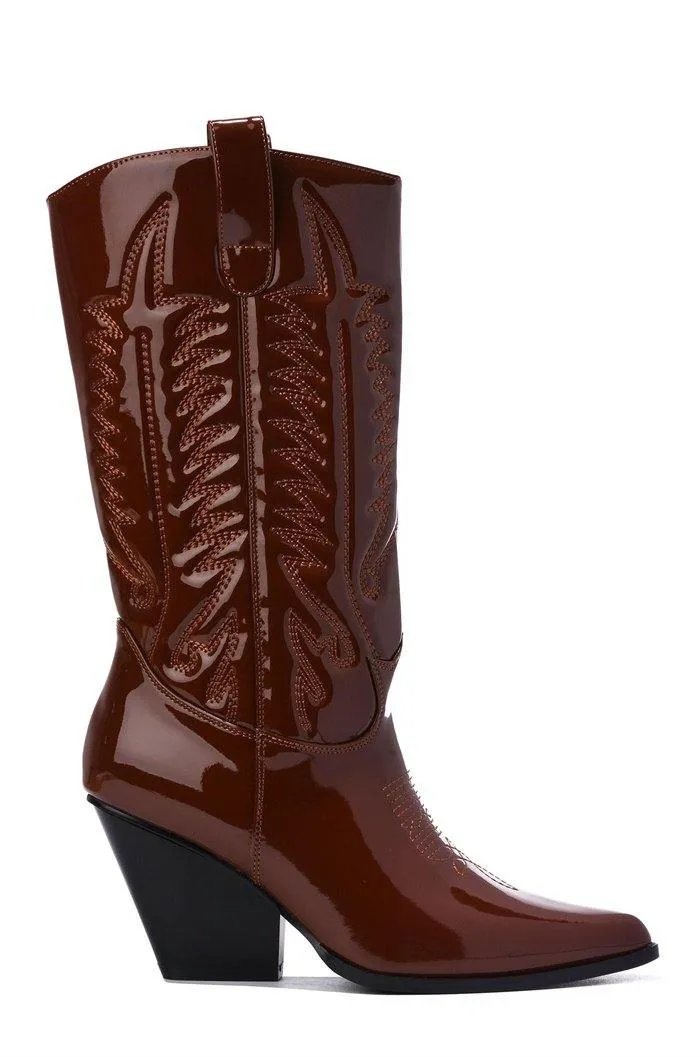 Cape Robbin Southern Belle Western Tall Shaft Pointed Toe Block Heel Cowboy Boot (7, BROWN)