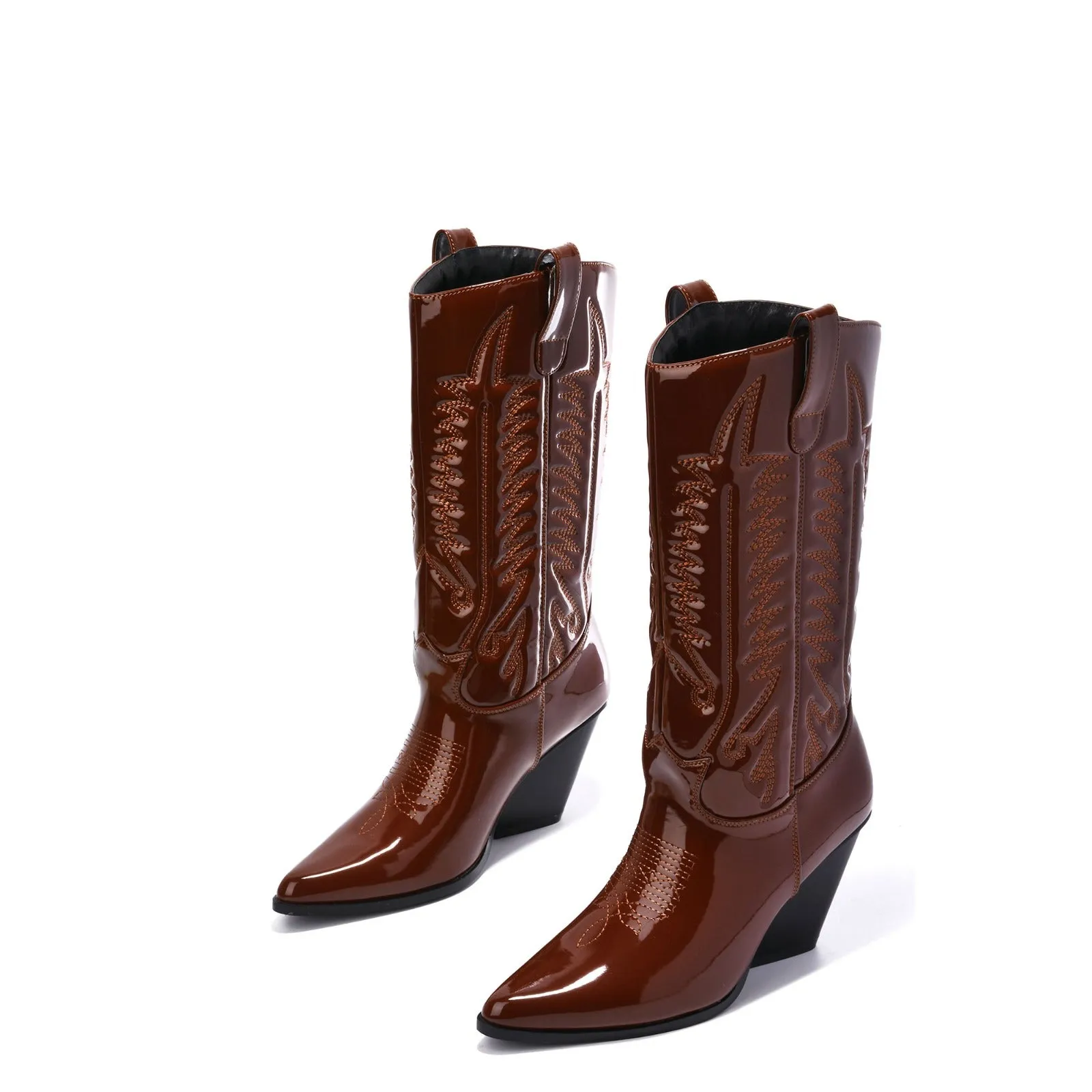 Cape Robbin Southern Belle Western Tall Shaft Pointed Toe Block Heel Cowboy Boot (7, BROWN)