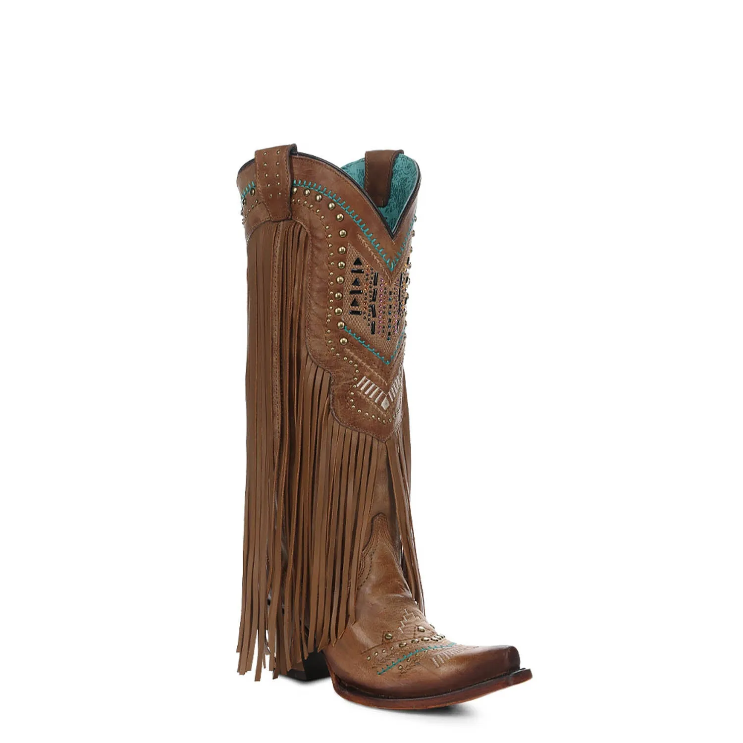 Corral Boots Womens Leather Crystal Fringe Tan Cowgirl