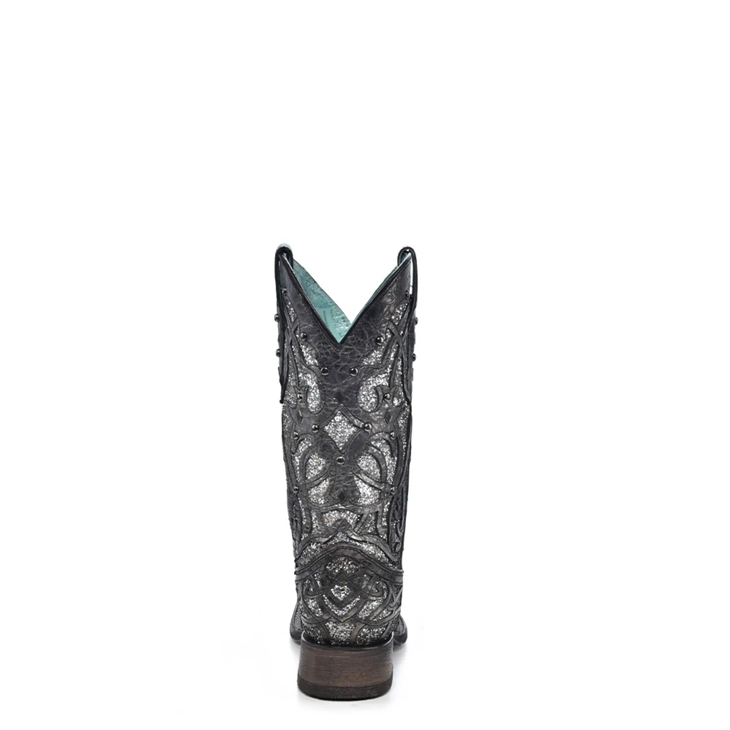 Corral Womens Glittered Inlay Studs Black/Silver Cowhide Cowboy Boots