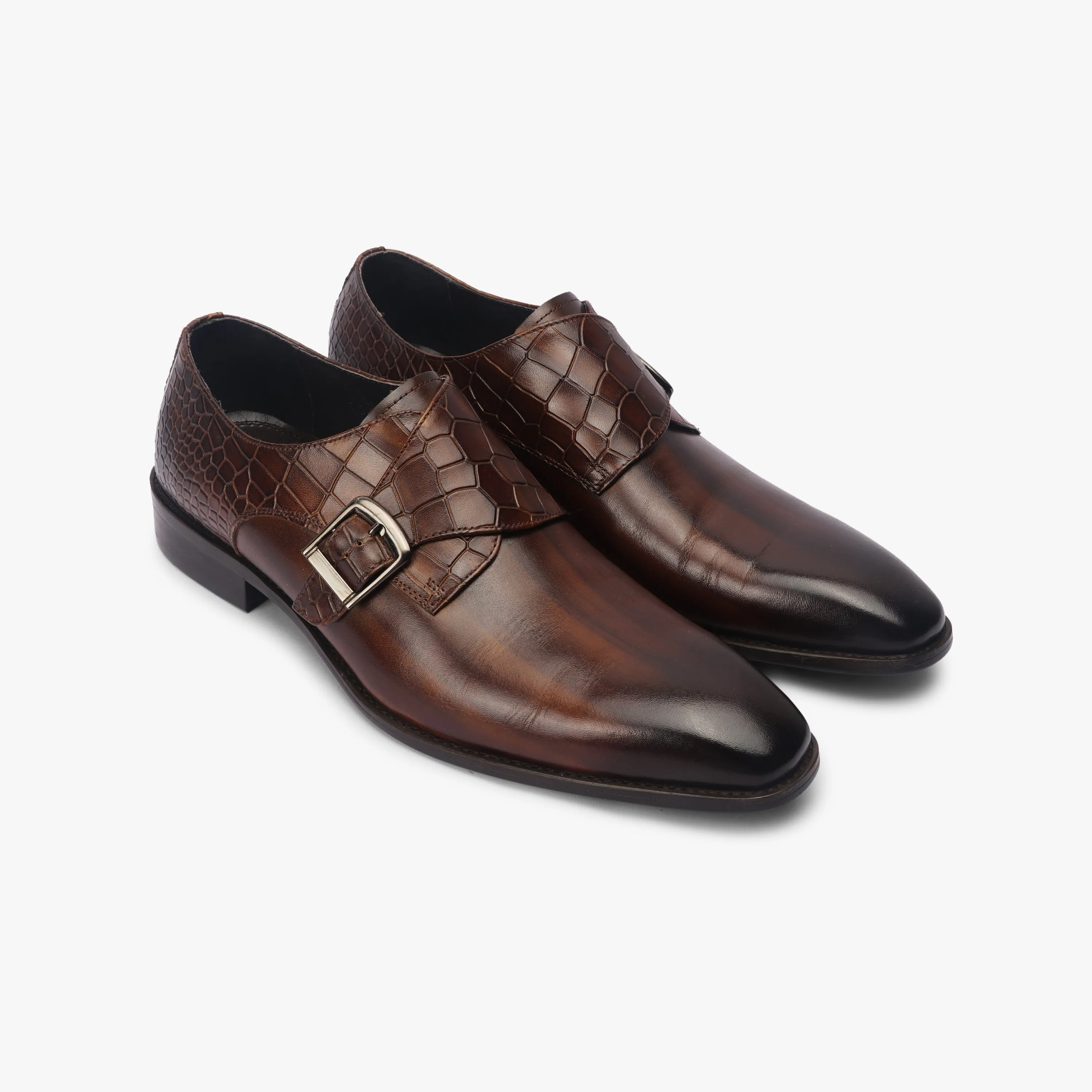 Croc Detail Monk Strap