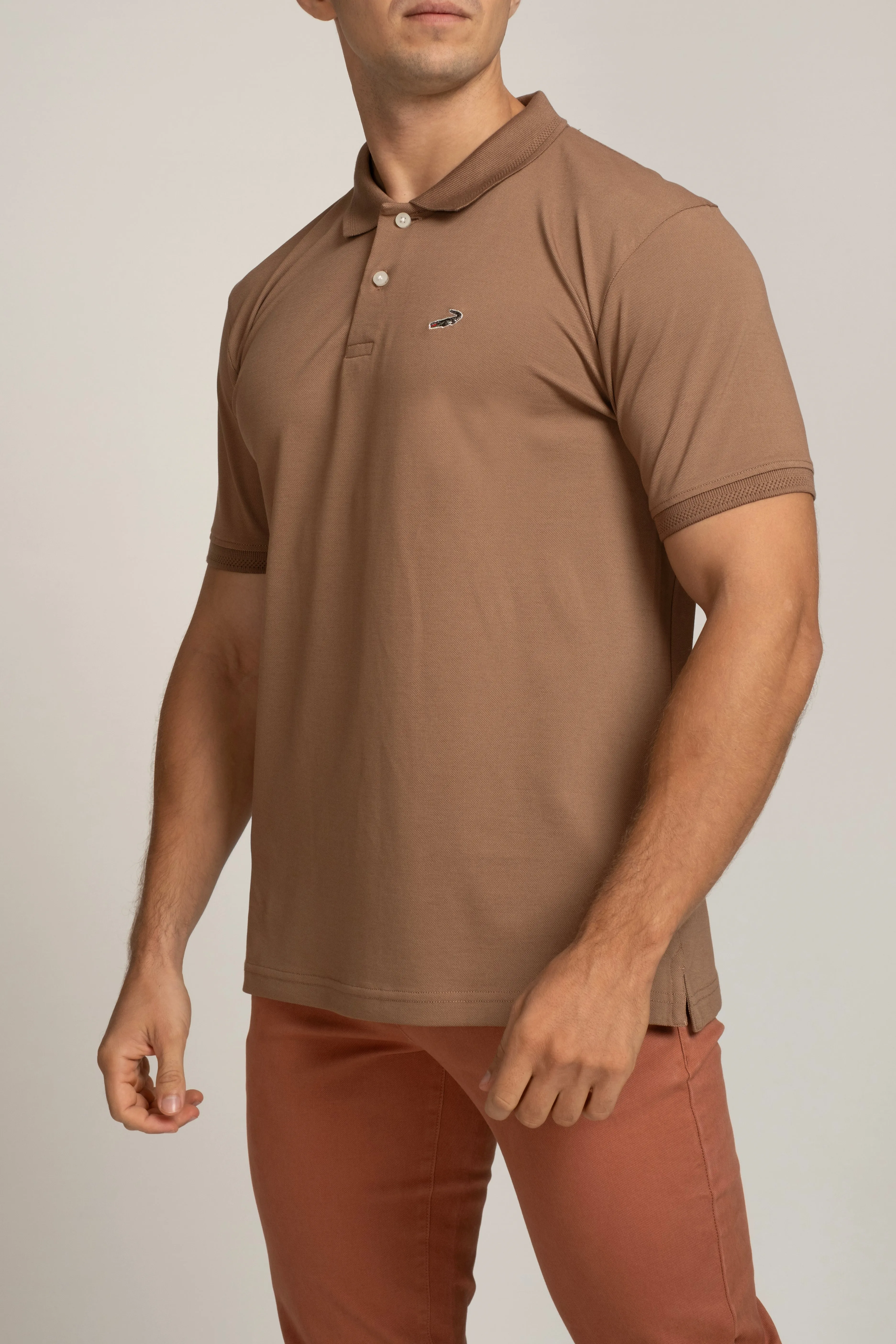 Crocodile Mens Supima Polo Slim Fit HS T-Shirt Brown - Amphora
