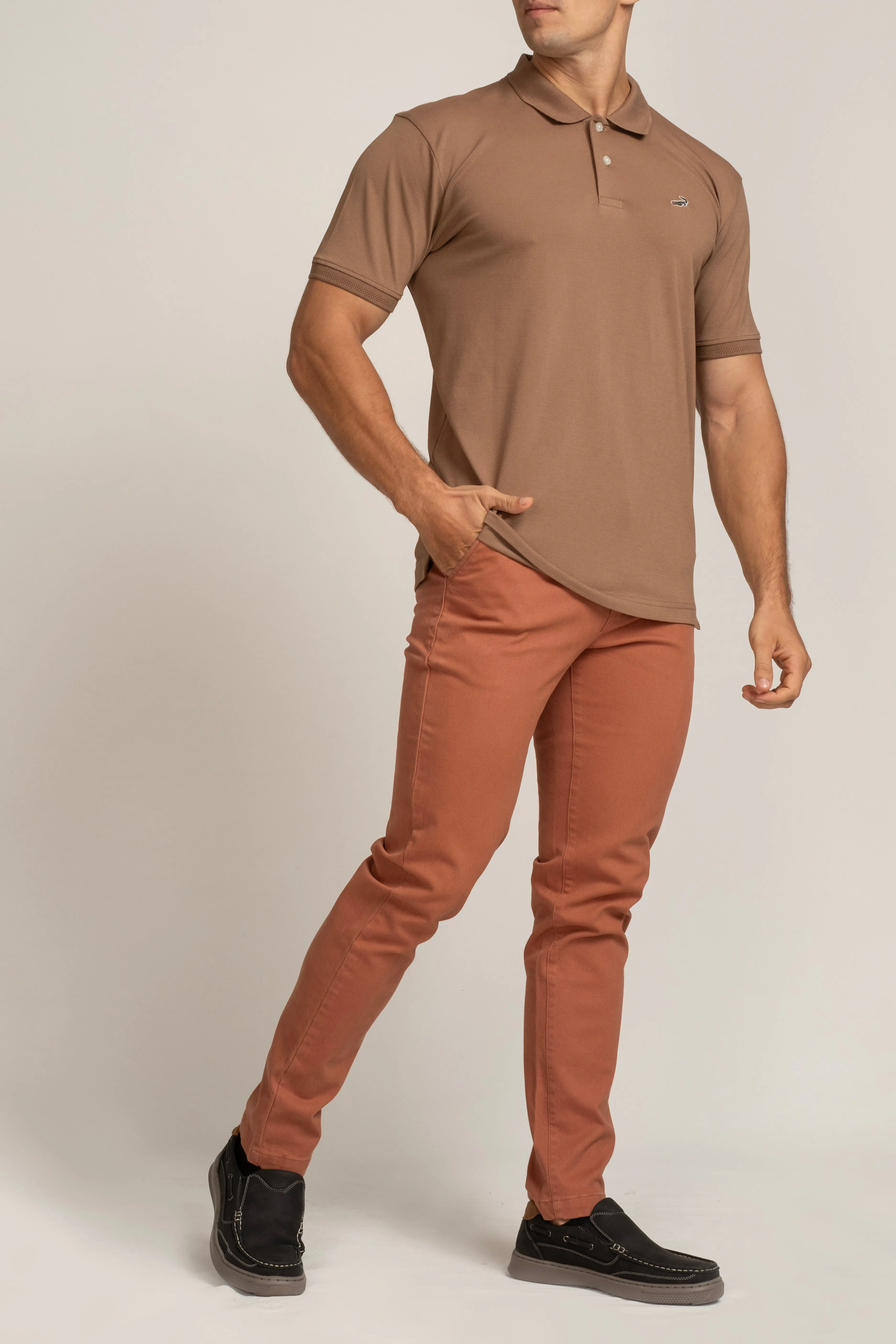 Crocodile Mens Supima Polo Slim Fit HS T-Shirt Brown - Amphora