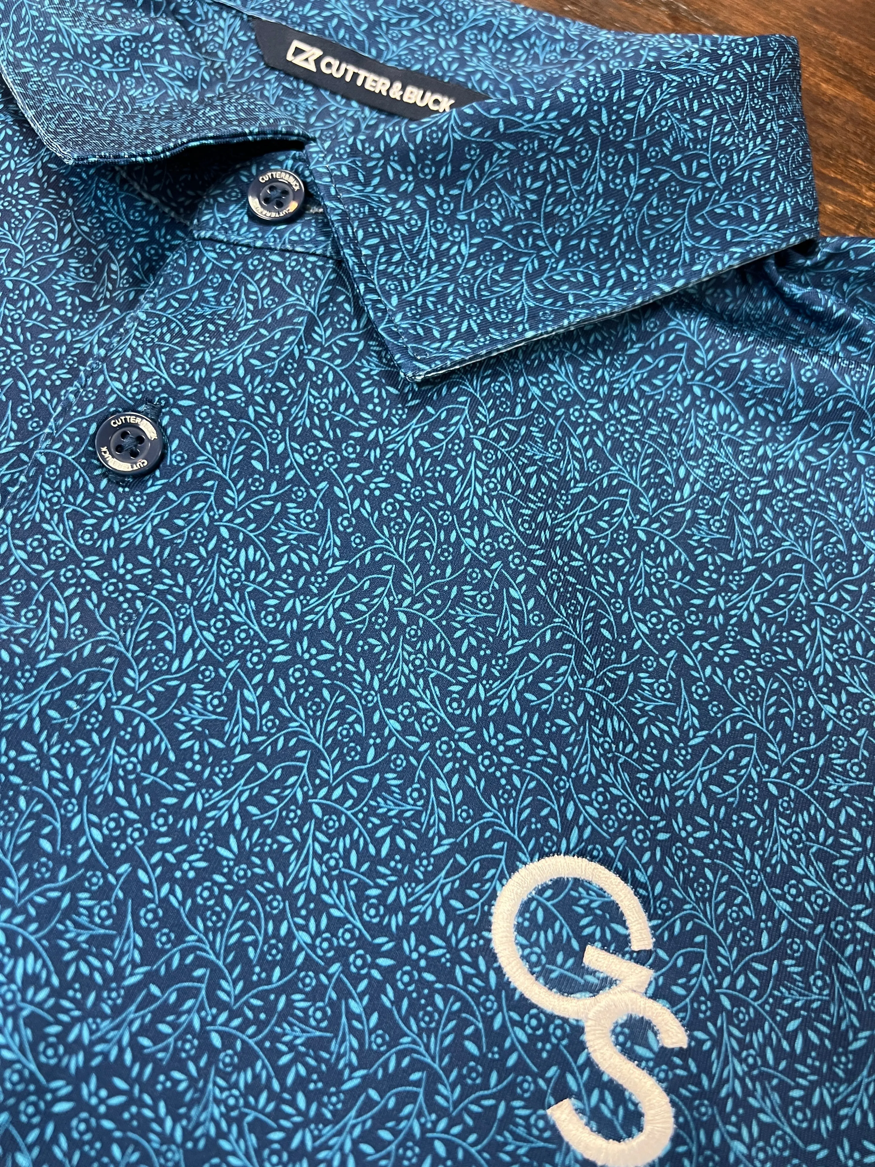 CUTTER & BUCK - Micro Floral Stretch Polo - Indigo Blue