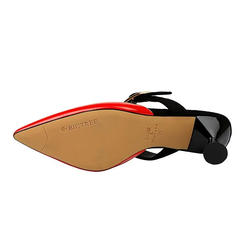 Date Pointed Toe Buckle Strap Slippers