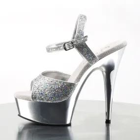 Delight 609G Silver 6" High Heel Ankle Strap Sandals - Direct
