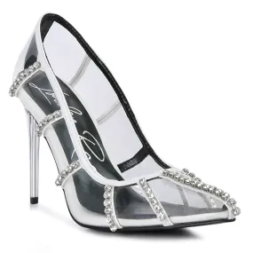 Diamante Clear High Heel Cage Pumps