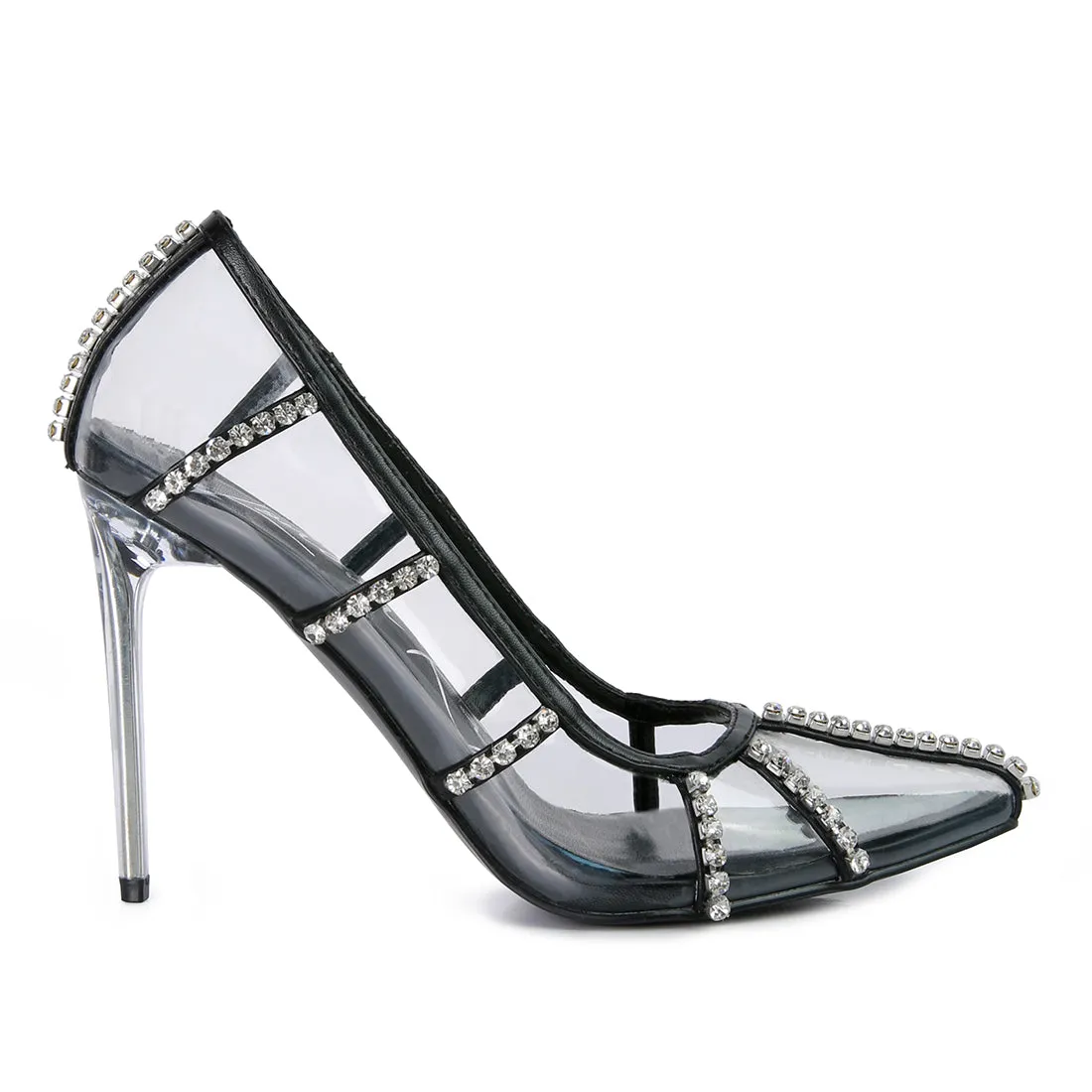 Diamante Clear High Heel Cage Pumps
