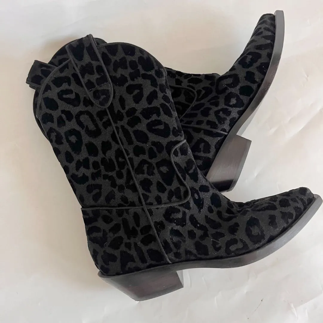 Dolce & Gabbana Black Animal Print Lurex and Velvet Cowboy Boots Size, 36