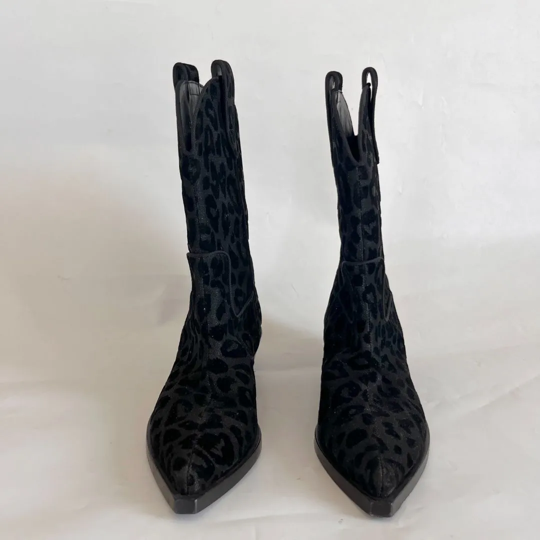 Dolce & Gabbana Black Animal Print Lurex and Velvet Cowboy Boots Size, 36