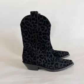 Dolce & Gabbana Black Animal Print Lurex and Velvet Cowboy Boots Size, 36