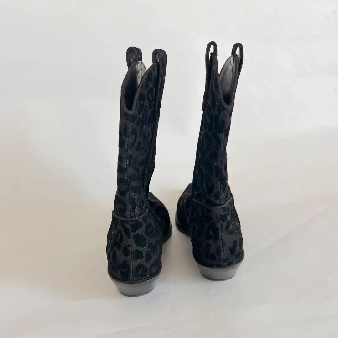 Dolce & Gabbana Black Animal Print Lurex and Velvet Cowboy Boots Size, 36