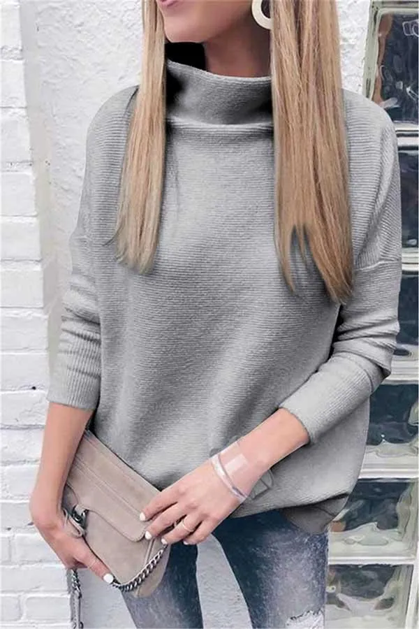 Drop Sleeve Turtleneck Casual Sweater