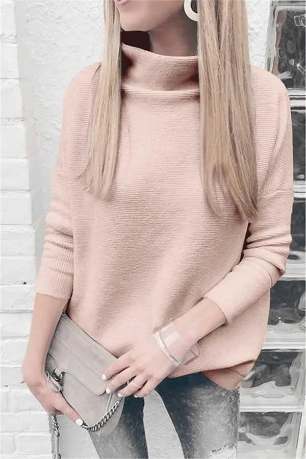 Drop Sleeve Turtleneck Casual Sweater