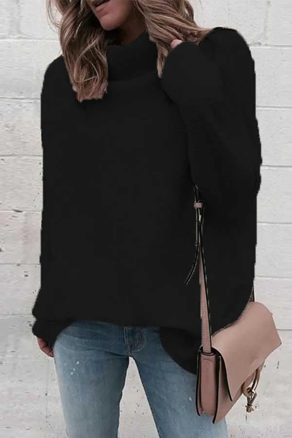Drop Sleeve Turtleneck Casual Sweater