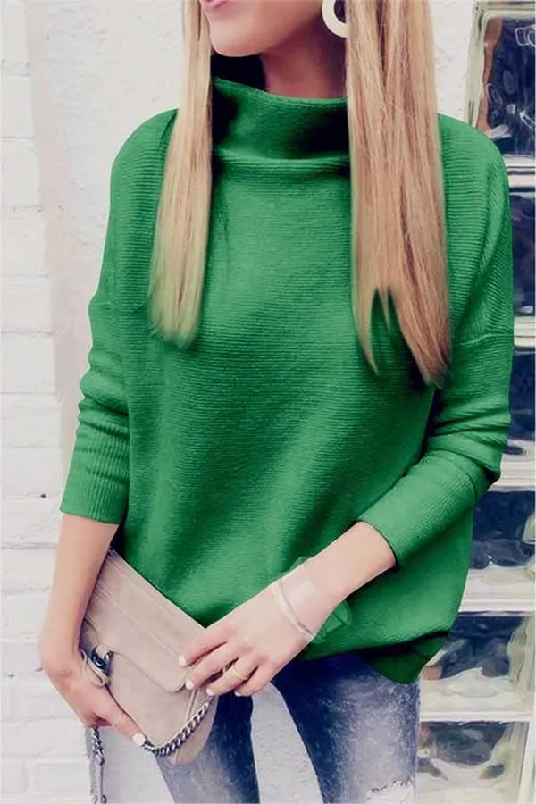 Drop Sleeve Turtleneck Casual Sweater