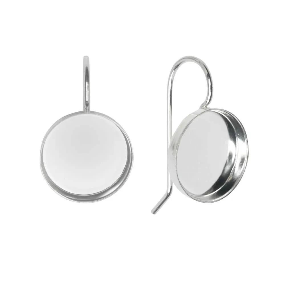 Earring Wire, Circle Bezel 12mm, Bright Silver, by Nunn Design (1 Pair)