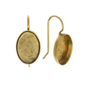 Earring Wire, Oval Bezel 14x10mm, Antiqued Gold, by Nunn Design (1 Pair)