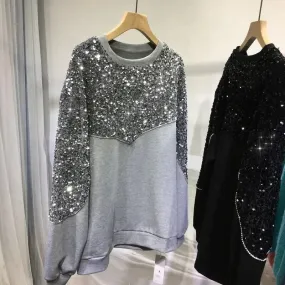 EM Hand-beaded Sequin Pullover Sweatshirt