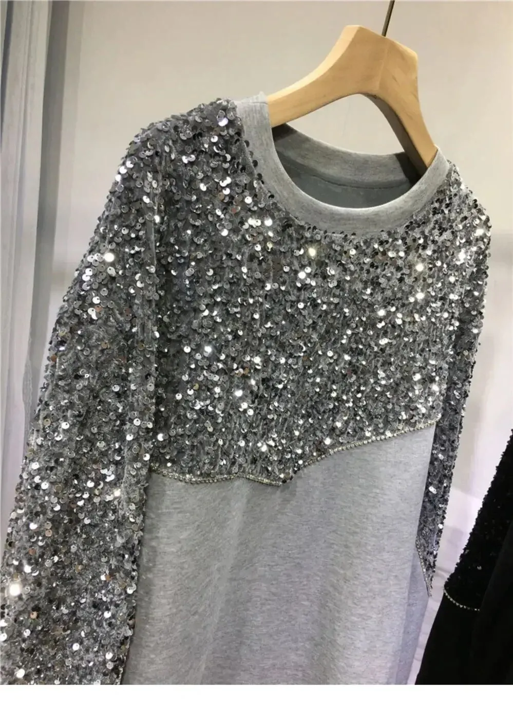 EM Hand-beaded Sequin Pullover Sweatshirt